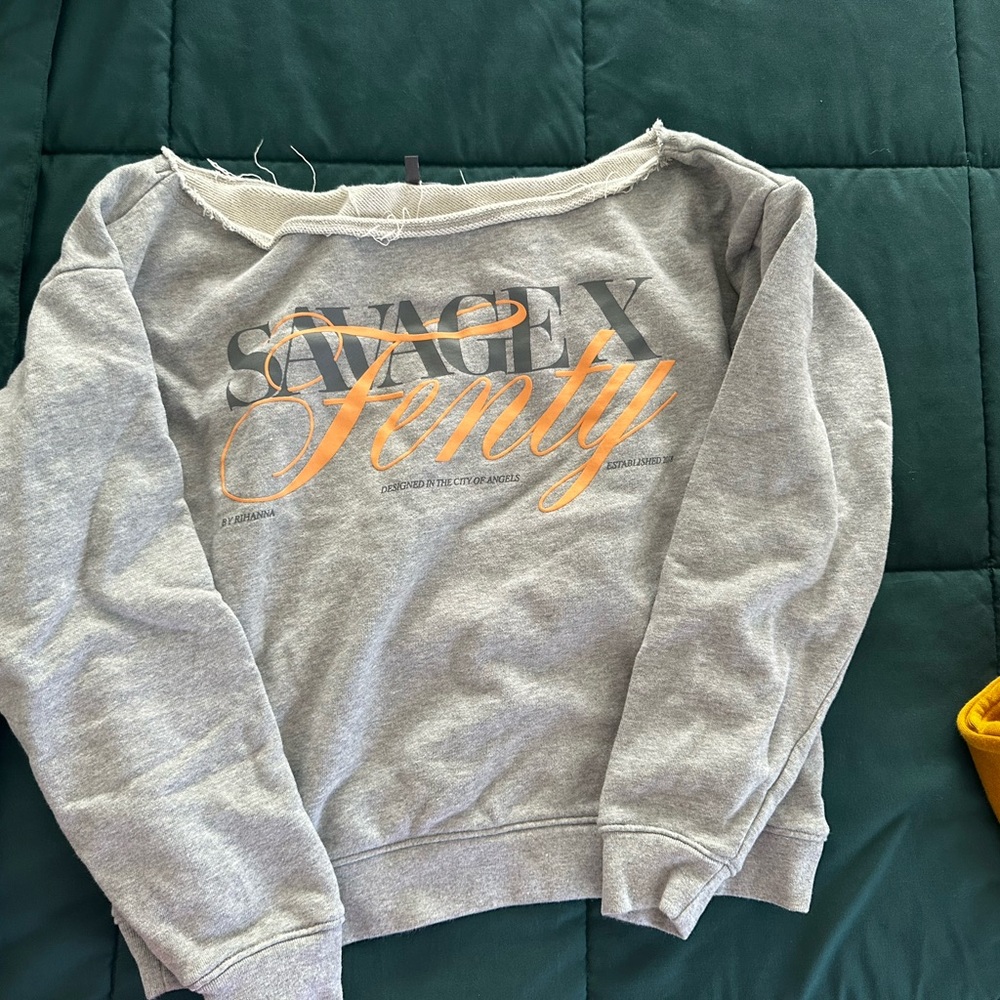 Savage X Fenty Off-the-Shoulder Gray and Orange Sweater